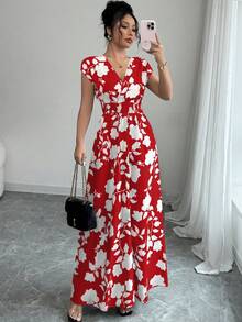 Selianne Floral Print V-Neck Wrap Elegant Fashion Dress - Multicolor - View 7