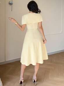 Feyla 女士优雅纯色贴花A字连衣裙，夏季 - 黃色 - 查看 4