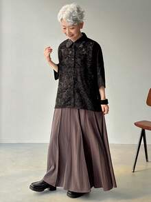 FRIFUL 女士纯黑色薄纱蕾丝拼接露背宽松休闲百搭上衣 - 黑色 - 查看 2