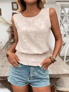 SHEIN Holidaya 女士无袖收腰休闲度假衬衫 - 杏色 - 查看 4