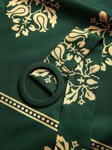 Franclia Đầm hoa cỡ lớn dành cho nữ, cổ chữ V, cài cúc phía trước, thắt eo, kiểu vintage, đầm mùa hè, đầm maxi hoa cho kỳ nghỉ, mùa xuân/hè. - màu xanh lá - Xem 5