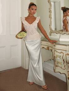 Glamine Elegant And Versatile A-Line Long Skirt For Women, Satin Printed  Skirt, Summer Clothing, Slimming And Stylish  Skirt - White - View 3