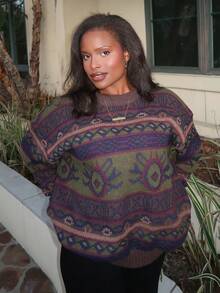 Tyla Gomez Geo Pattern Drop Shoulder Sweater, långärmade toppar - Multifärgad - Visa 6