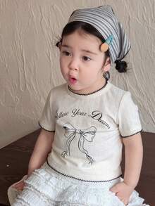 DAZY Baby Girls' Round Neck Casual Long Sleeve Bowknot Korean Style English Print Top, Spring/Autumn - Apricot - View 7