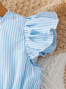 SHEIN Young Girl Woven Striped Contrast Color Round Neck Ruffle Hem Casual Dress - Multicolor - View 5