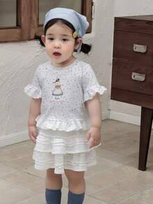 DAZY 女童圆领韩版印花长袖上衣 - 白色 - 查看 1