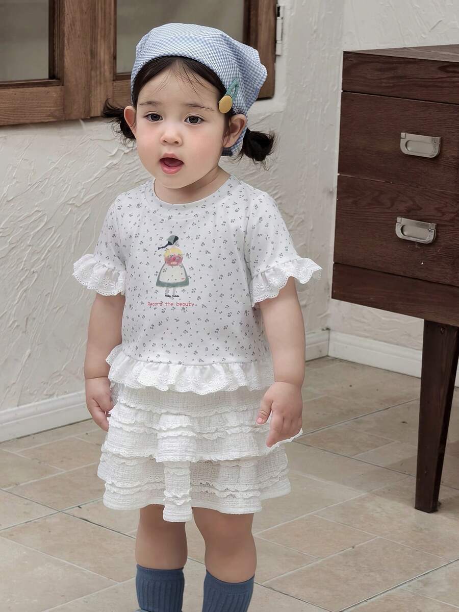 DAZY 女童圆领韩版印花长袖上衣 - 白色 - 查看 1