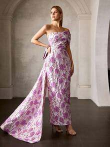 MOTF Soiréza WOMEN'S JACQUARD ONE SHOULDER PARTY PROM DRESS WITH SKIRT - Mauve Purple - View 7