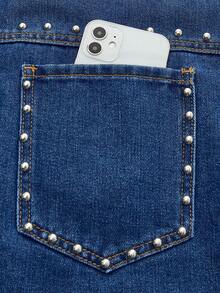 Maija Women's Dark Blue Denim Jacket With Studded Shirt,Oversized Shirts In Y2K Style - Medium Wash - View 7