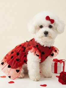 PETSIN Vestido de princesa con forma de corazón y malla, disfraz para mascotas de gatos y perros, adecuado para el Día de San Valentín y fiestas - Rojo - Ver 3