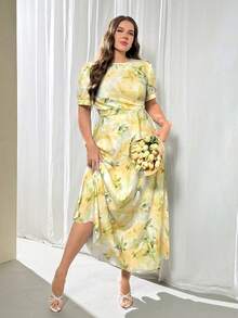 Firerie Elegant Tie-Dye Tie Dye Print Puff Sleeve Maxi Dress, Spring/Summer - Multicolor - View 6