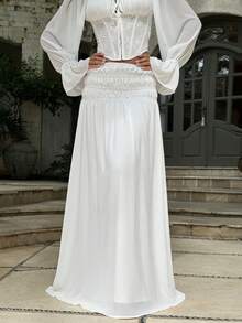 Opulessa 春夏优雅休闲外出海滩婚礼浪漫度假女士优雅纯白色半身裙，适合派对、春夏度假、派对、婚礼、毕业典礼、庆典、伴娘等场合 - 白色 - 查看 3