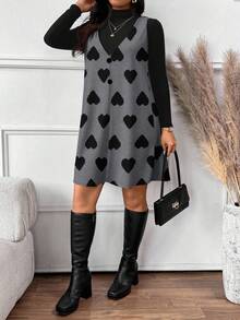 SHEIN Frenchy 2件套加大码纹理爱心印花套装，适合情人节 - 彩色 - 查看 4