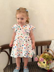 LMoss Kids 女婴编织撞色心形图案休闲连衣裙 - 彩色 - 查看 4