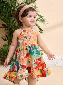 Travachic KIDS Baby Girl Floral Print Ruffle Hem Halter Neck Dress - Multicolor - View 2