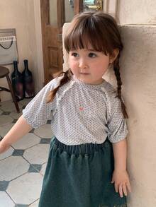 DAZY 女童圆领波点卡通印花蕾丝拼接长袖上衣，春夏款 - 灰色 - 查看 7