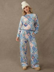 WESTFADE 拼接绗缝中腰宽松运动短裤，适合春季、度假、夏季、春假、音乐节、休闲、可爱、波西米亚风、纳什维尔、乡村音乐会、西部牛仔风等场合穿着。 - 藍色 - 查看 3