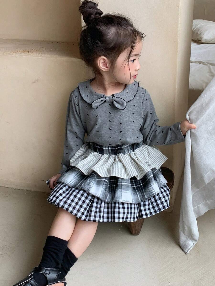 DAZY Toddler Girls' Casual Plaid Korean Style Pleated Ruffle Hem Bottoms - Blue - View 1