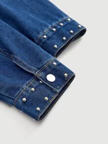 Maija Women's Dark Blue Denim Jacket With Studded Shirt,Oversized Shirts In Y2K Style - Medium Wash - View 8