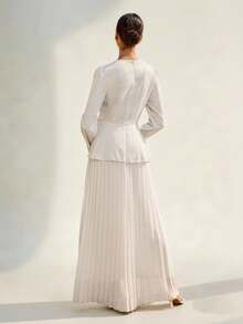 Graceveil Women's Ruffle Tie-Up Pleated V-Neck Dress - Apricot - View 2