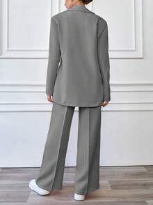 EURMUSE Fashionable Versatile Solid Color Suit Set, Commuter Outfit - Light Grey - View 2