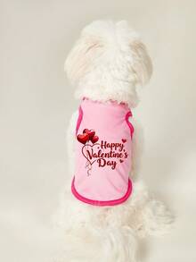 PETSIN 1pc Letter Balloon Love Printed Pet Vest, Breathable And Skin Friendly, Rose Red Pink Version - Multicolor - View 2