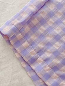 SHEIN 夏季少女两件套，紫色短袖T恤搭配格子短裤。风格甜美、清爽、休闲时尚。适合日常上学、运动、居家休闲以及参加派对等场合。 - 淡紫色 - 查看 6