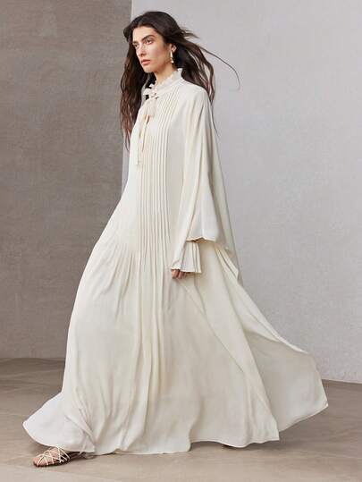 ZEYLAH Women's Solid Color Pleated Extra Long Ruffle Hem Robe, Spring