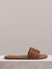 Styleloop Ladies Rivet New Punk Slippers - Brown - View 3