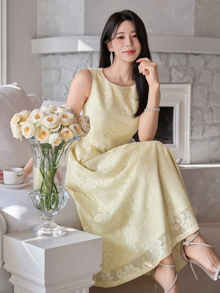 Women's Elegant Floral Print Sleeveless Dress, Summer Wedding Guest Dress Sundress