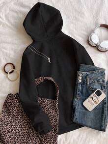 Áo nỉ chui đầu kiểu dáng thường ngày dành cho nữ tuổi teen, họa tiết da báo và ngôi sao, phù hợp cho cả đi dạo phố và đi học hàng ngày, mùa xuân/thu/đông. - Nhiều màu - Xem 2