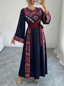 Al Najma 传统复古印花女士腰带，阿拉伯风格长裙 - 彩色 - 查看 4