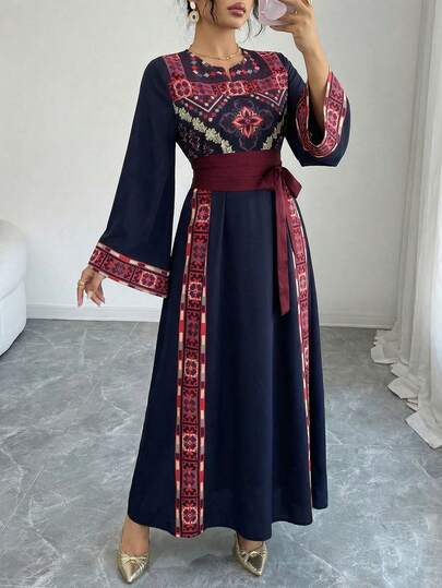 Al Najma 传统复古印花女士腰带，阿拉伯风格长裙