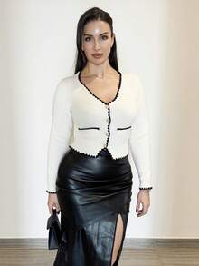 MDEdit New Autumn V-Neck Knit Cardigan, French Style, Versatile French Style Clothes Button Up Cardigan,ملابس شتوية للنساء,Cozy Fall And Winter Clothes For Women - Beige - View 1