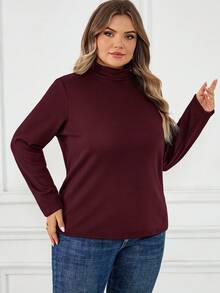 SHEIN CURVE+ Camiseta térmica de manga longa preta com forro térmico, tamanho plus, outono/inverno - Violeta - Visão 5