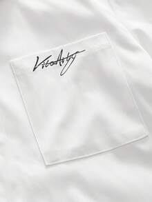 Manfinity VCAY 男士 Polo 领单排扣字母印花短袖衬衫上衣搭配抽绳腰阔腿裤，休闲日常穿搭 - 彩色 - 查看 3