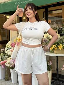 SHEIN EZwear Plus Size Women Waist Tie Plaid Loose Casual Shorts