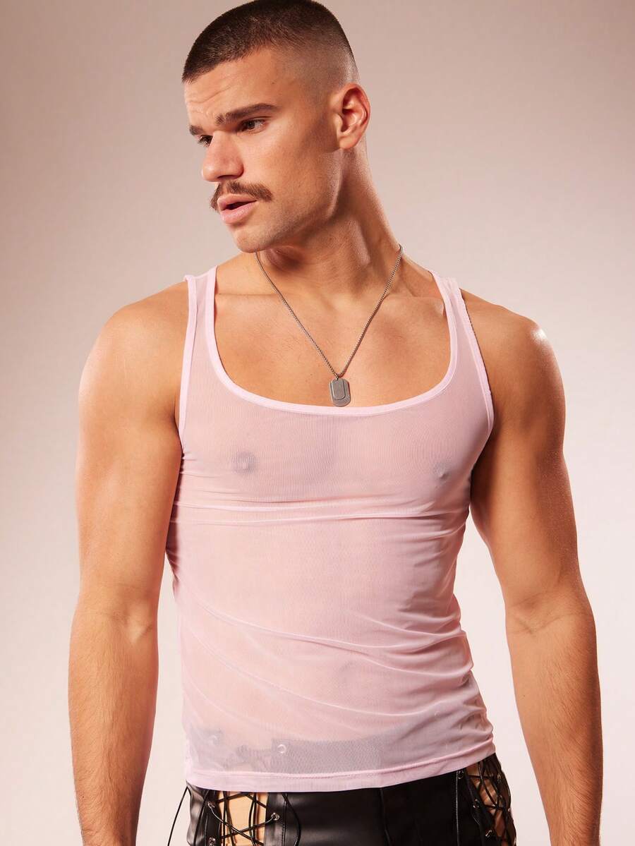 FeverCity Áo tank top nam Fever City Sexy Sheer Party Clubwear - Hồng - Xem 1