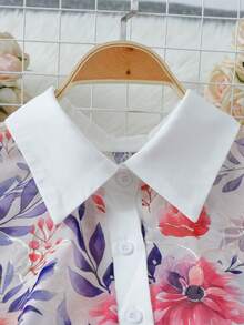 GlowEve CURVE Blusa holgada con estampado floral, mangas farol y contraste de color, estilo casual de vacaciones para mujer talla grande, primavera/otoño - Multicolor - Ver 4