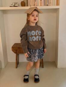 DAZY Sweater Lengan Panjang Longgar Kasual Gaya Korea dengan Kerah Bulat untuk Anak Perempuan - Coffee Brown - View 3