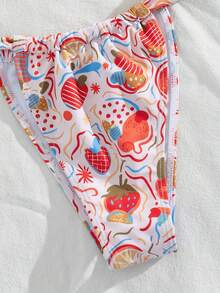 Swim Mod Women's Spring/Summer Beach Music Festival Fruit Printed Triangle Bikini Set With Thong - Multicolor - View 3