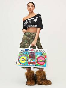 MTV | SHEIN 1个超大号手提购物袋，适合休闲、购物、音乐节、郊游，男女皆宜，也适合演讲者。 - 彩色 - 查看 5