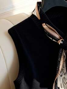 GlowEve Elegant Design Women's Scarf Necktie Knitted Vest - Black - View 5