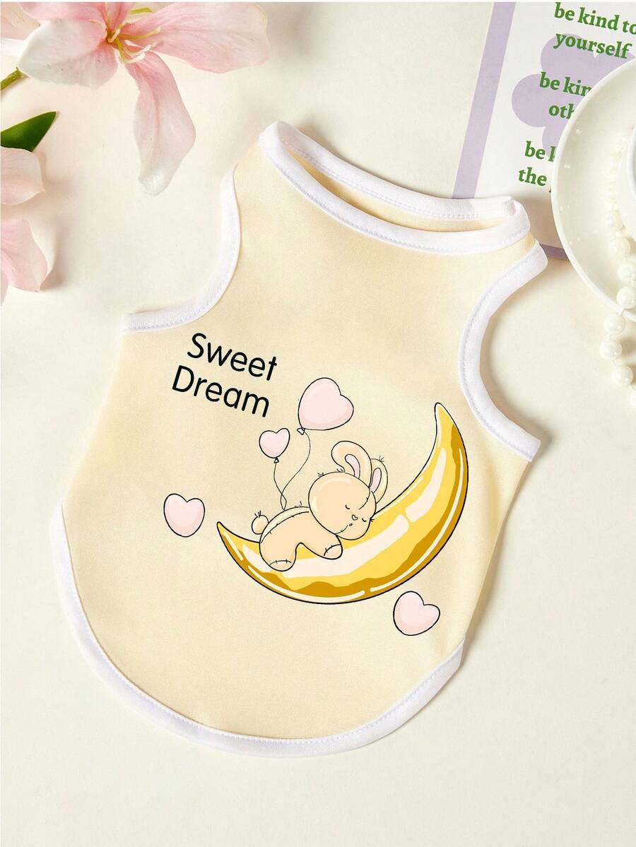 PETSIN 1pc Cute Little Bear Holding Banana Love Balloon Printed Pet Tank Top White Rice Bottom Sports Style Skin Friendly Breathable Pet Clothes - Multicolor - View 1