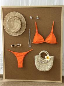 Swim Vcay Solid Color Triangle Cup Bikini Set, Vacation & Beach - Orange - View 1