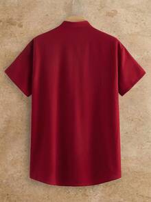 EASEVO Plus Size Men's Casual Solid Color Button-Up Shirt, Summer - Red - View 9