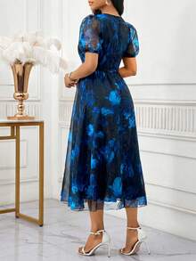 SHEIN Lady 女士极简印花泡泡袖连衣裙 - 彩色 - 查看 2