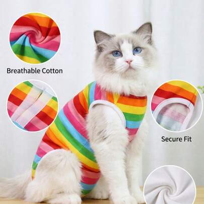 PETSIN Lightweight & Breathable Colorful Striped Pet Clothing, Suitable For Spring/Summer Seasons, All Season Veterinary Spay/Neuter Apparel