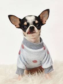 PETSIN 1件花朵图案小狗波点字母印花法兰绒卫衣，适合秋冬季节穿着，厚实保暖，宠物服装 - 彩色 - 查看 5