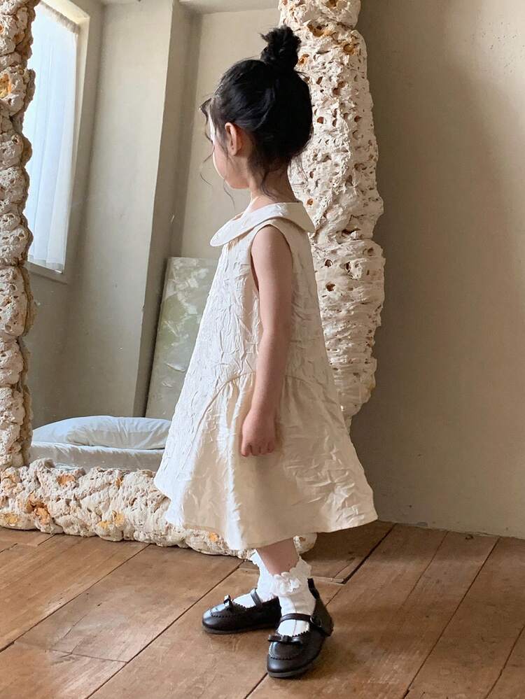 Baby Girl Peter Pan Collar Korean Style Party Birthday Solid Color Dress